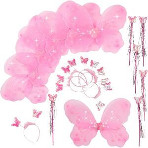 Butterfly Craze Girls' Fairy Wings with Wands and Headbands - Pack of 6